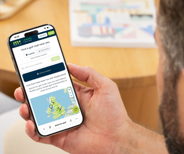 mobile phone showing UK & I partner clubs for PlayMoreGolf